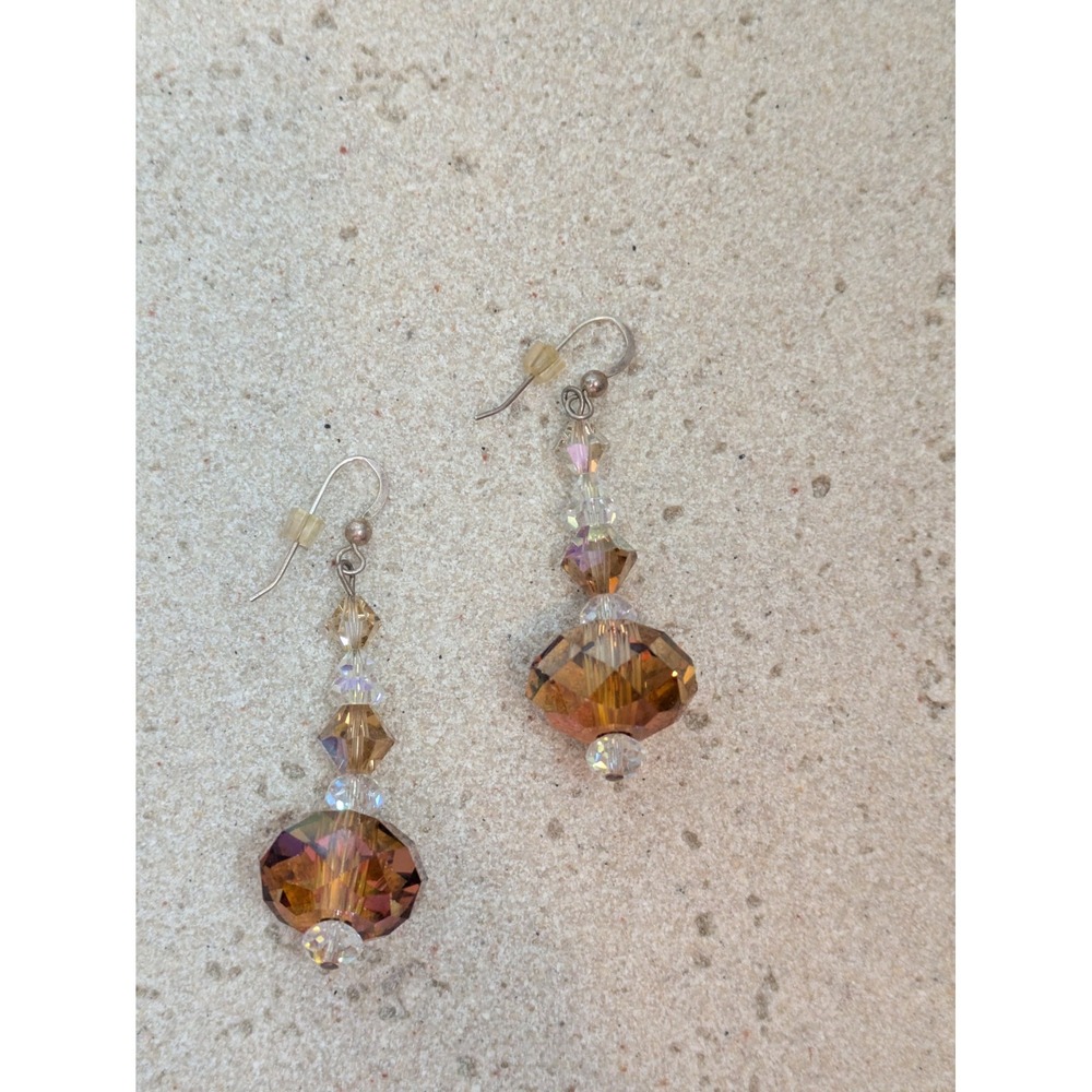 Dangle Earrings In Earthy Brown AB Aurora Borealis Beads Romantic Whimsical